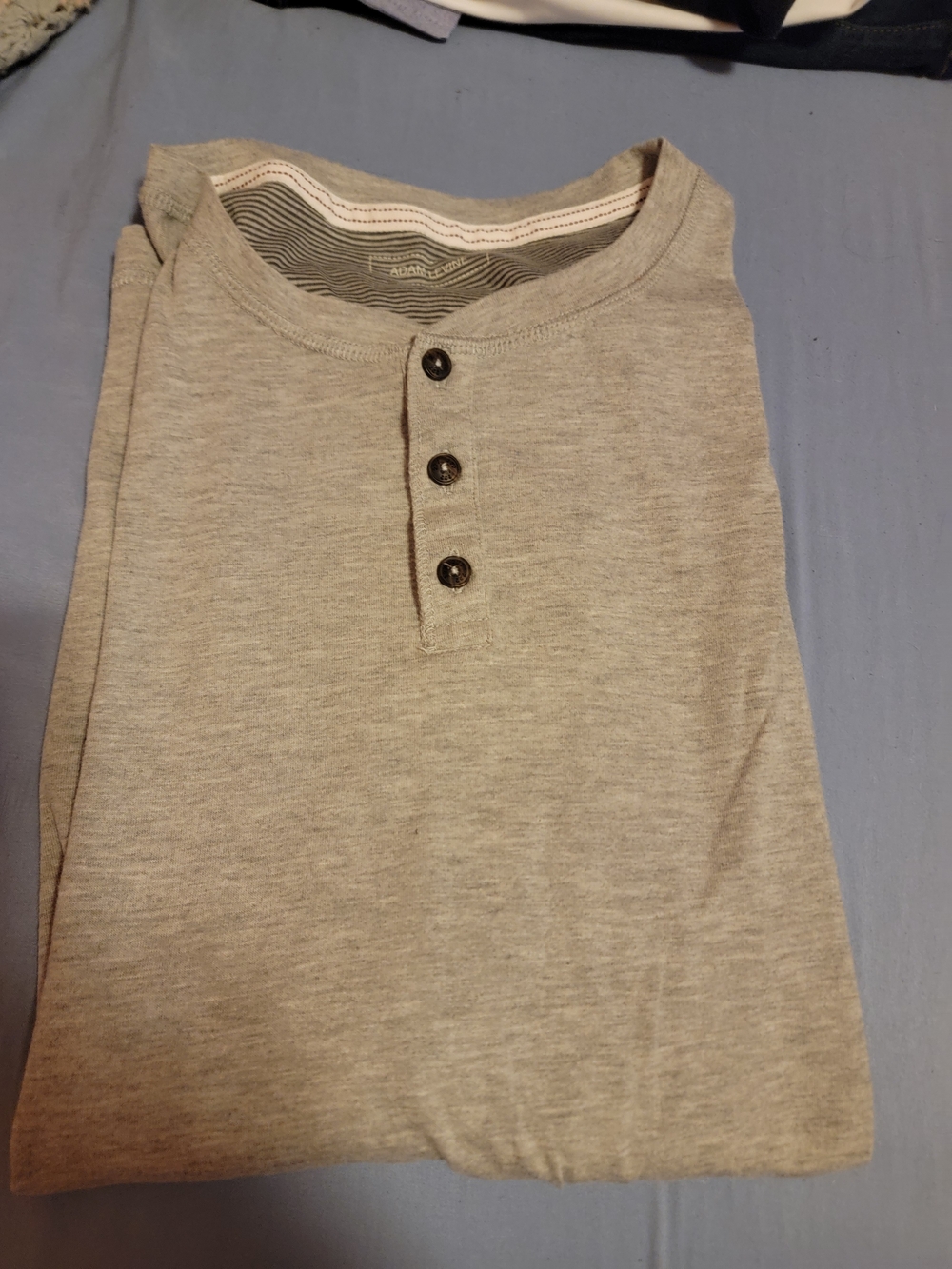Adam Levine Collection Light Gray Long Sleeve Henley with Button Placket